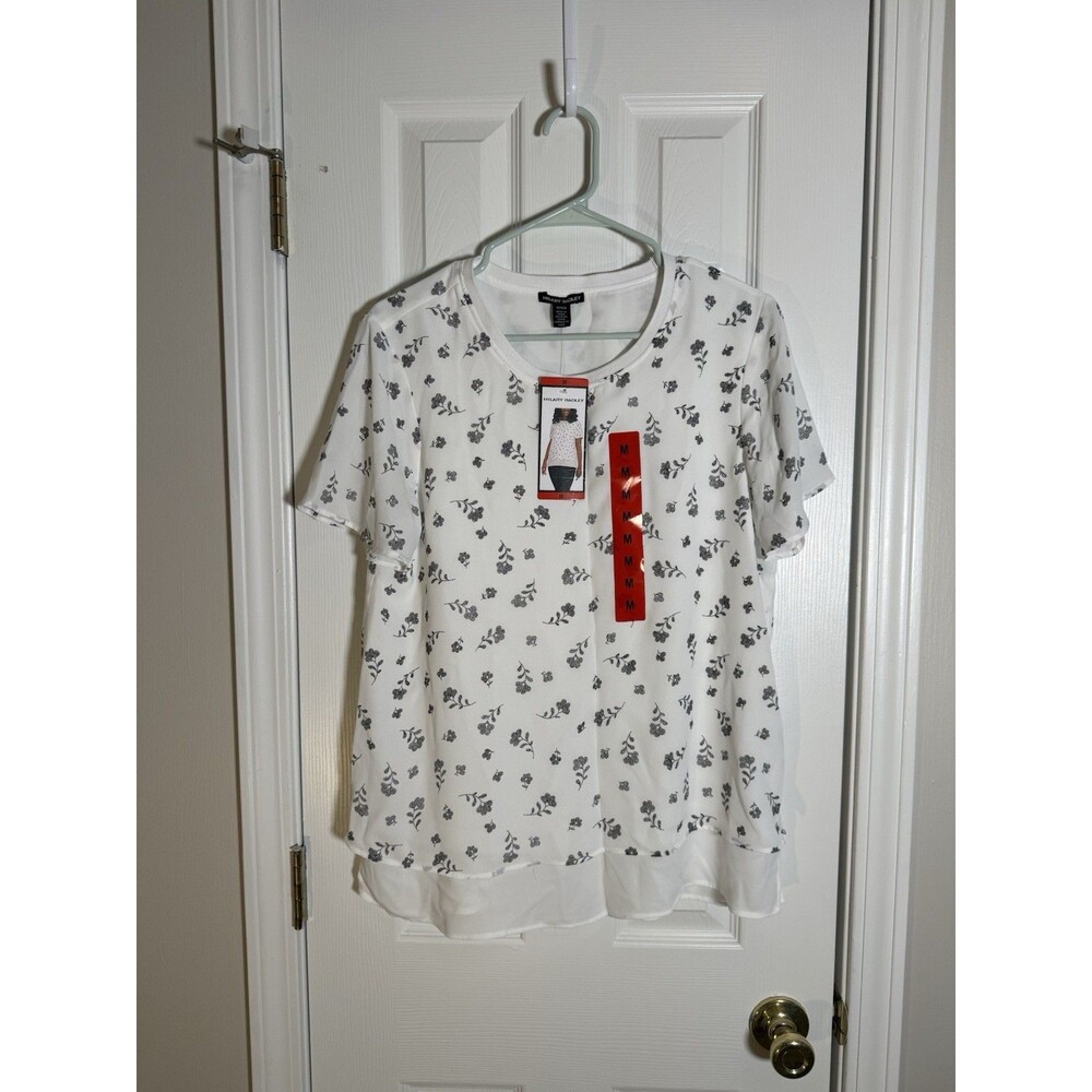 Hilary Radley Floral Layered Top Cottagecore Romantic White Black Women’s M - Picture 6 of 7